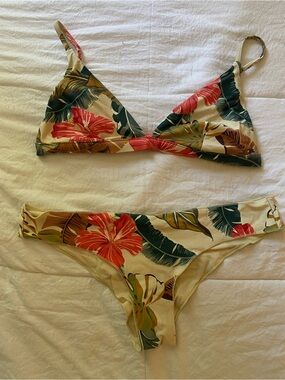 Rip Curl Cream Floral Bikini Bottom with Coral & Green Print